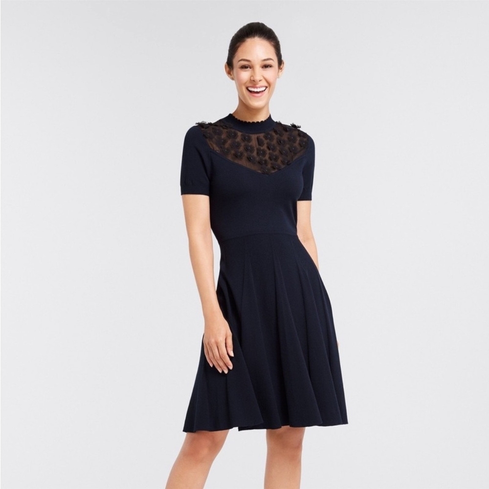 Draper James Navy Fleurette Sweater Dress Medium NWT